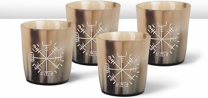Handicrafts Home Viking Horn Shot Glasses Set of 4, Handmade Natural Ox Horn by HandicraftsHome