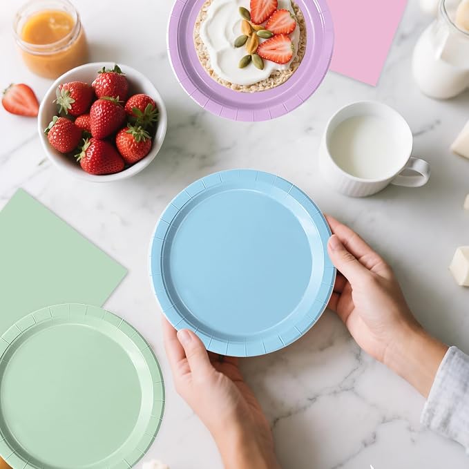 Oigco 60 PCS Pastel Paper Plates and Napkins, Pastel Party Decorations - Image 7