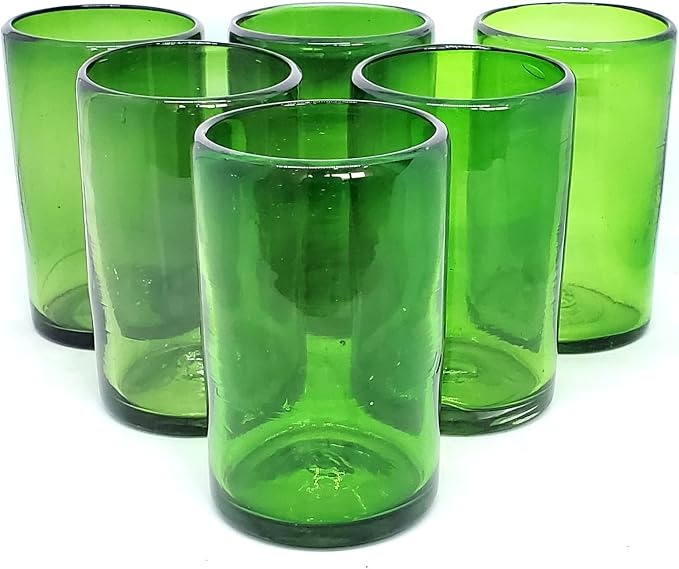 Solid Emerald Green 14 oz Drinking Glasses, Recycled Glass, Toxin-Free by MexHandcraft