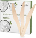 100 Pack Disposable Knives - 6.5 Inch Length Wooden Cutlery - Biodegradable Silverware For Catering Formal Events, Parties, BBQ, Picnic, Camping, Travels, Weddings, Dinner And All Other Occasions