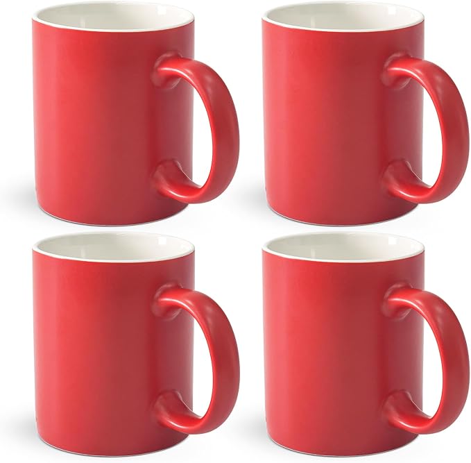 12 oz Cup Plain Gloss Red Ceramic Coffee Mug Set of 4 by Momugs
