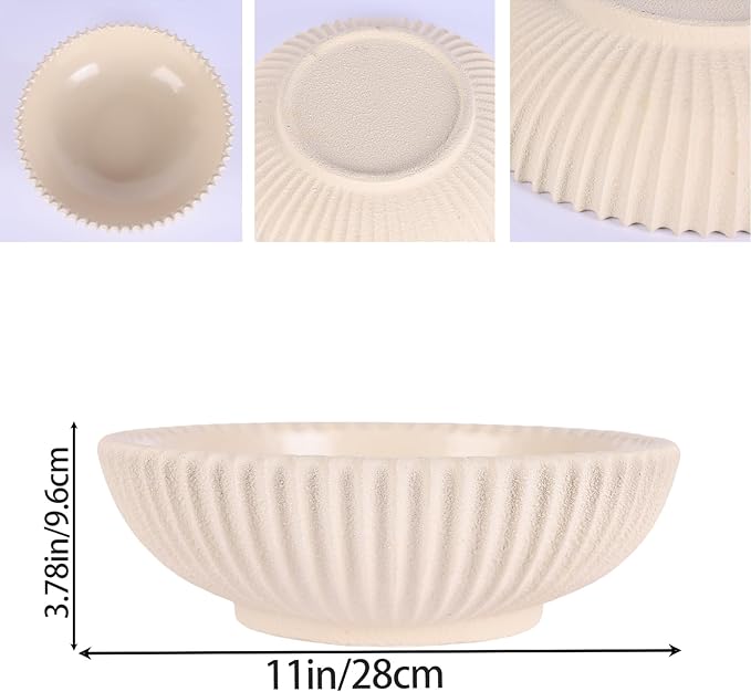 DOVDOV Beige ruffled-edge decorative bowl, large modern fruit bowl, home decor bowl for kitchen counter, coffee table, or entryway table, minimalist key holder and centerpiece fruit bowl.