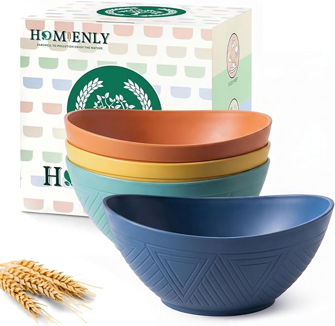Wheat Straw Bowls Unbreakable Cereal Bowls 26 OZ Serving Bowls by HOMIENLY