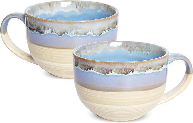 Ceramic Jumbo Coffee Mug Set of 2, 23 Oz, Large Mug Soup Bowls by Bosmarlin