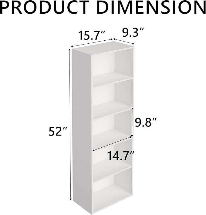 Wooden 5 Cube Storage Organizer, White 5 Tier Bookcase Bookshelf Freestanding Storage Display Organizer, Versatile Cubes Open Shelf and Cubby Unit for Living Room, Home Office, Dinning Room 15.7inch