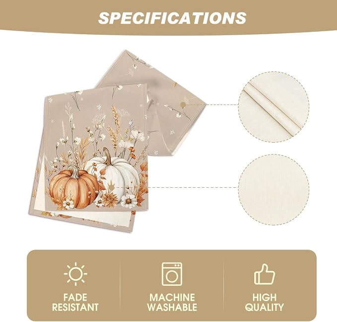 Artoid Mode 210 GSM Fall Table Runner 13x48 Inch Home Party Decor | Pumpkins - Image 5