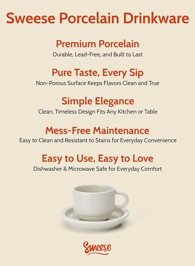 Sweese Porcelain Cappuccino Cups Set - 8 oz Stackable Coffee Mugs - Image 7
