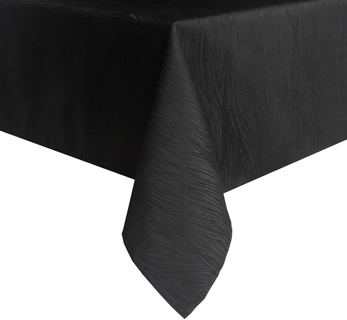 maxmill Jacquard Table Cloth Waving Pattern Water Resistant Wrinkle Resistance Heavy Weight Soft Tablecloth for Kitchen Dinning Tabletop Decoration Oblong 60 x 140 Inch Black