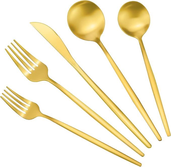 Gold Silverware Set for 12, Stainless Steel Flatware Set, 60-Pieces Cutlery by ROMAWARE