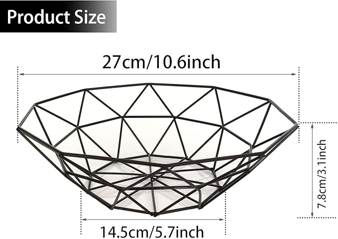 Metal Wire Fruit Bowl, Iron Arts Fruit Storage Baskets for Kitchen Counter, Countertop, Home Decor, Table Centerpiece Decorative hold Vegetables, Bread, Snacks, Potpourris