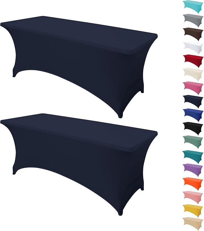 2Pack 4FT Table Cloth for Rectangular Fitted Events Stretch Navy Blue Table Covers Washable Spandex Tablecloth Protector for Party, Wedding, Cocktail, Banquet, Festival