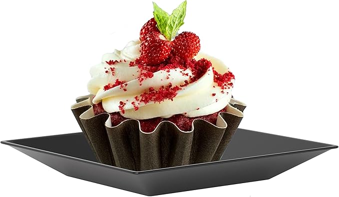 Exquisite Mini Disposable Appetizer Plates - 500 Pack 2.95 In. x in. Black Plastic Dessert Elegant Design for Weddings, Birthdays, and Formal Parties Stackable Convenient BPA Free
