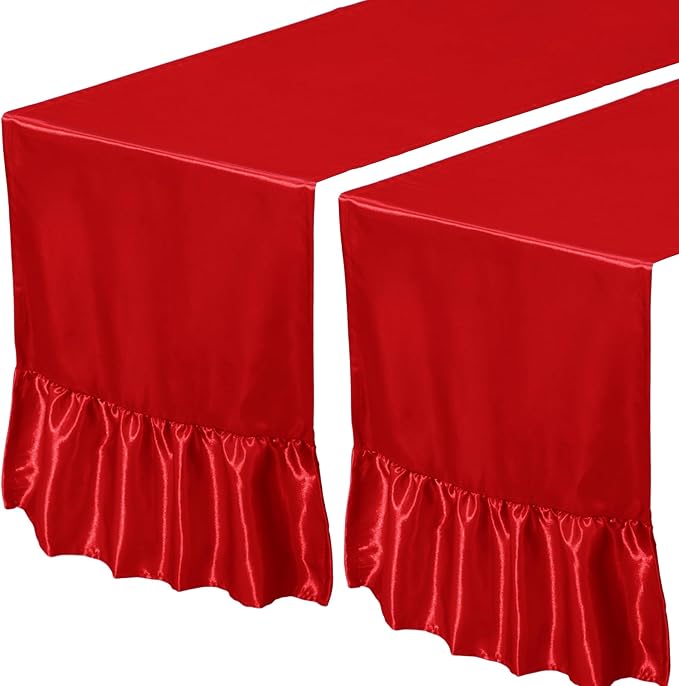 2 Pack Red Satin Table Runner 12 x 108 Inch | Ruffle Design, Luxurious Dining - Image 7