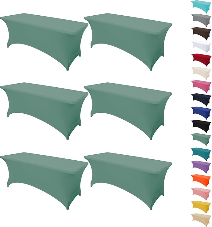 6Pack 8FT Table Cloth for Rectangular Fitted Events Stretch Turquoise Stone Table Covers Washable Spandex Tablecloth Protector for Party, Wedding, Cocktail, Banquet, Festival