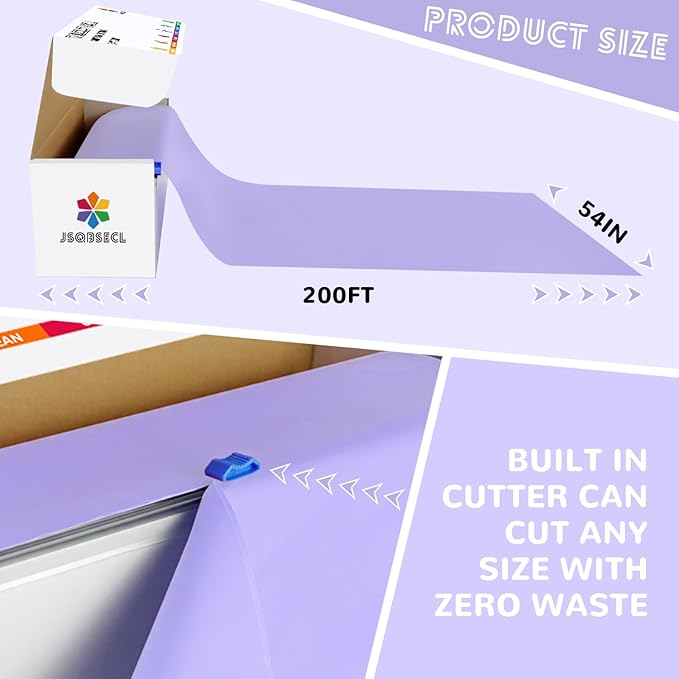54 Inch X 200 Feet Plastic Table Cover Roll with Convenient Slide Cutter, Disposable Plastic Table Cloth Roll with Cut-to-Size Design for Weddings, Banquets, Parties (Light Purple)