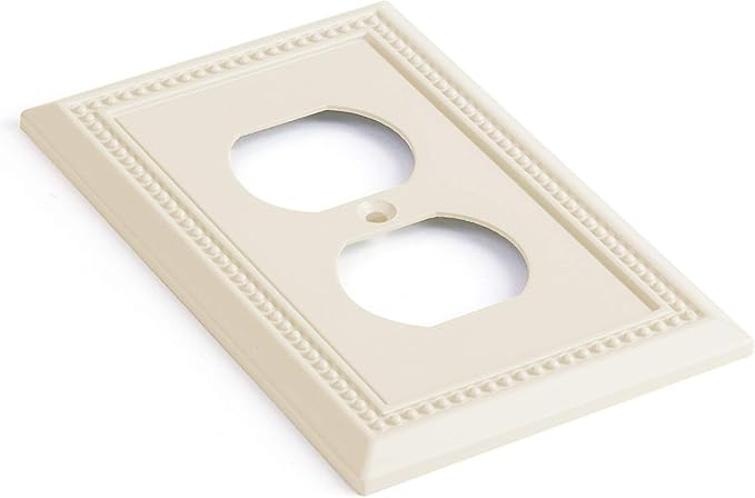 Henne Bery Sunken Pearls Heavy Duty Decorative Wall Plate Switch Plate Outlet Cover, Durable Solid Zinc Alloy (Single Duplex 2PK, Light Almond)