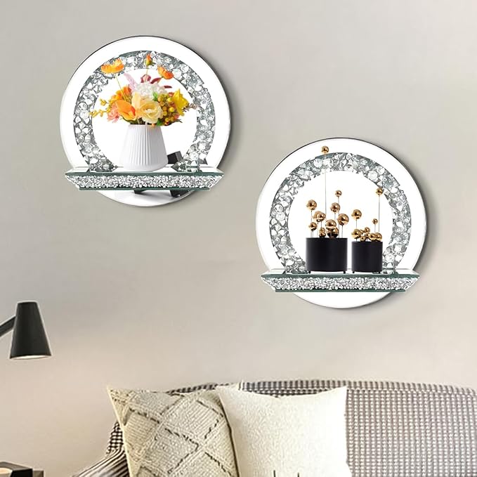 Pibeyer Mirrored Candle Sconces with Acrylic Diamond, Crushed Diamond Wall Candle Holders, Home Décor