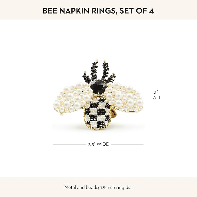 MACKENZIE-CHILDS Metal and Bead Napkin-Ring Set, Bee | Handcrafted design - Image 4