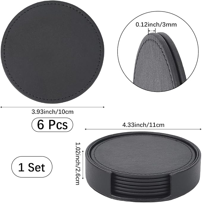 6PCS 4 Inch PU Leather Coasters - Image 2
