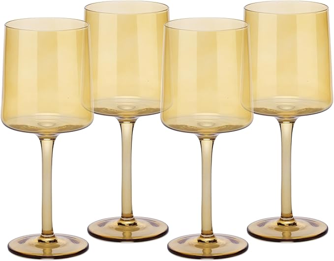 Navaris Amber Tinted Wine Glasses - Set of 4 - Coloured Wine Glasses with Stems - Stylish Design Glassware for Serving Wine, Cocktails, Dessert