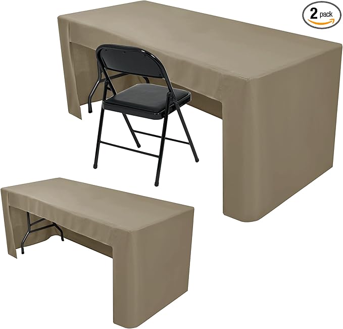 Nasitos 2 Pack Taupe Tablecloth for 8FT Trade Show Table Covers-Open Back Folding Tablecloths Washable Fabric and Wrinkle Resistant Table Covers for Craft Show, Display Table, Parties, Birthday