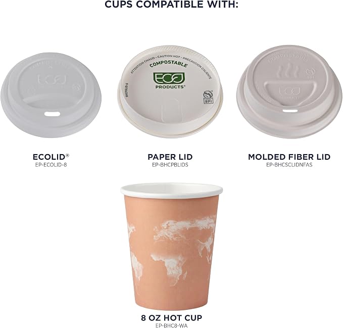 ECO PRODUCTS Compostable Disposable World Art 8oz Small Coffee Cups, Renewable - Image 6
