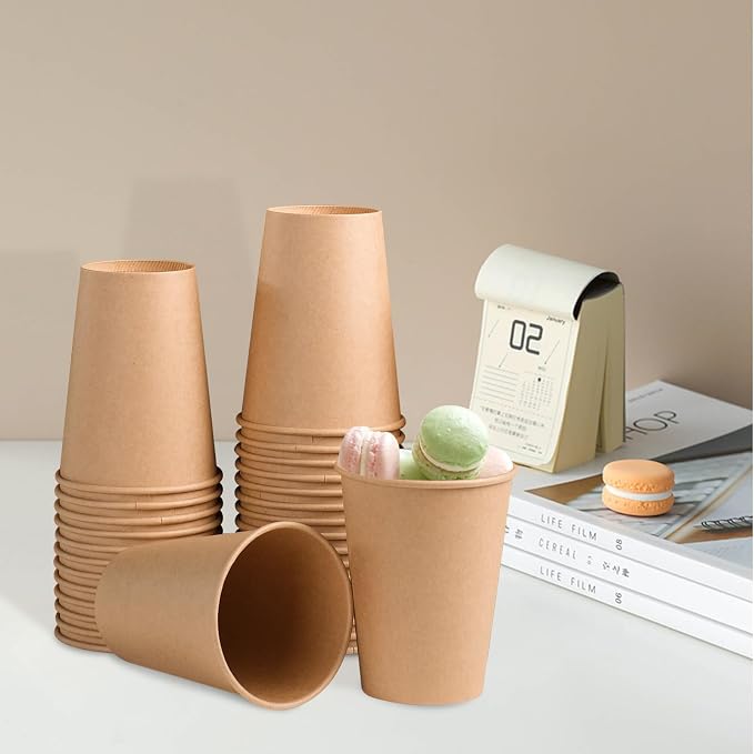 BYSNOW 300 Pack 8 oz Kraft Paper Cups, Disposable Coffee Hot Water Cups | - Image 5