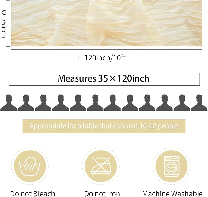 6 Pack Cream Beige Cheesecloth Table Runner 35x120 inch, Boho Semi Sheer Cheese - Image 6