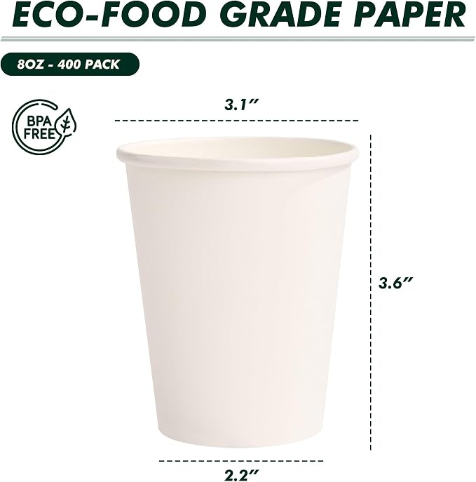 8 oz Coffee Cups 400 Pack, Disposable Hot Paper Cups | Leak-proof, Thickened - Image 8