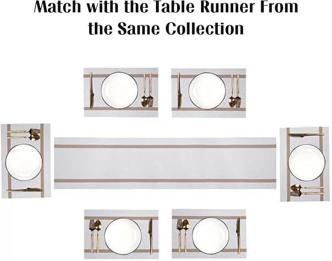 FAVE Placemats Set of 6 White Placemats Woven with Golden Thread Durable and Wipeable Vinyl Placemat Set of 6 for Wedding, Banquet, Birthday, Party, Restaurant Decorations(White)
