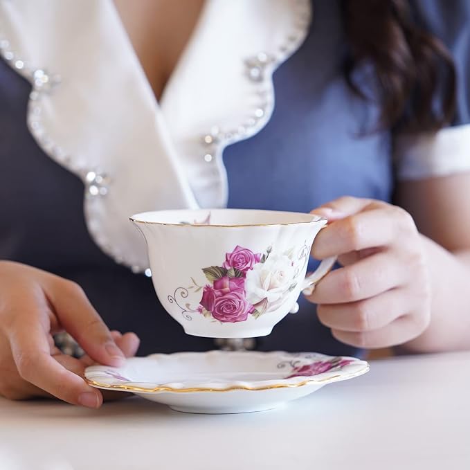 Ceramic Tea Cups Coffee Cup and Saucers Set of 4 - Image 2