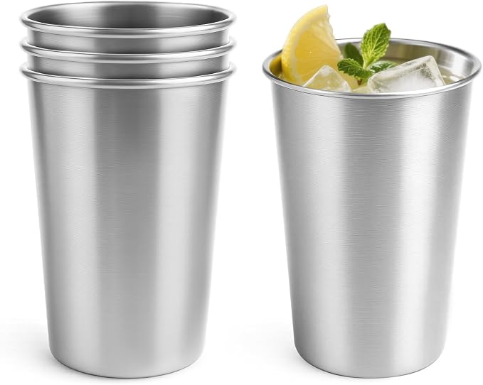12oz Stainless Steel Pint Cups, Stackable Metal Drinking Glasses | Stainless by Luxgola