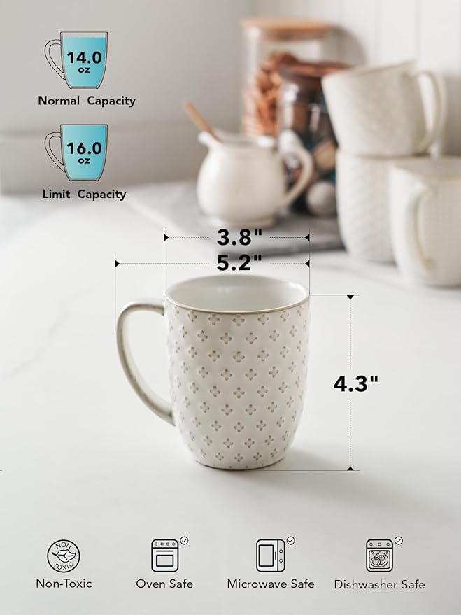 LE TAUCI Coffee Mugs 16 oz, Ceramic Mug Set, Embossment Cups - Image 4