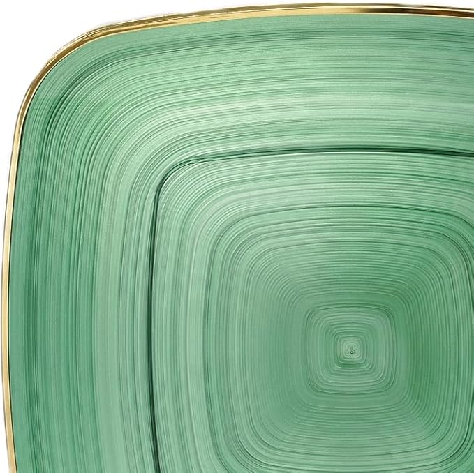 " OCCASIONS " 120 Plates Pack,(60 Guests) Premium Wedding Party Disposable Plastic Plates Set -60 x 10'' Dinner + 60 x 7'' Salad/Dessert (Belize Square in Green & Gold)