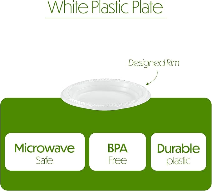 PLASTICPRO 800 PCS White Plastic Round 6 Inch Plates Premium Quality Light Weight Disposable Plastic Dishes Dessert Plates for Parties Weddings