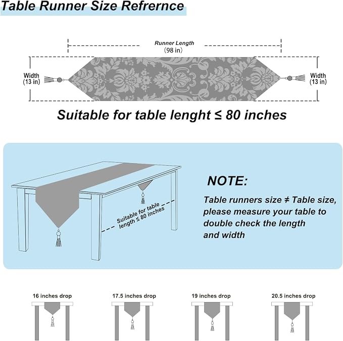 Luxurious Table Runners 98" Long Chenille Jacquard Wedding Decor Baby Blue | - Image 2