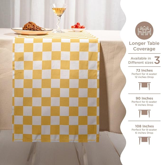Folkulture Fall Table Runner 90 Inches Long | Yellow Checkered | Table Runner - Image 7