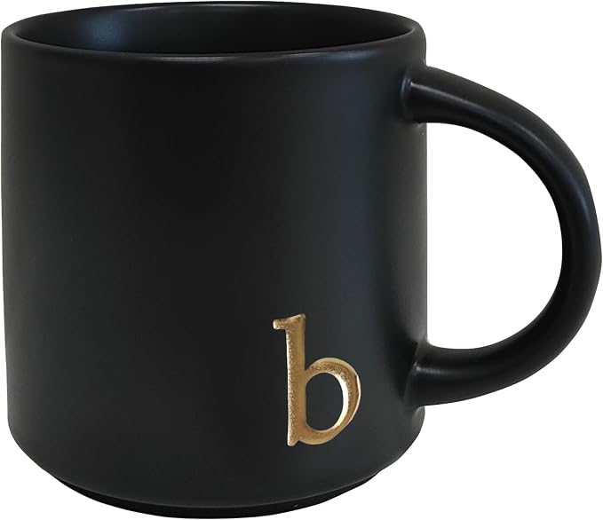 COLLECTIVE HOME Black Ceramic Coffee Mug, 15 oz Golden Monogram Tea Cup | by COLLECTIVEHOME