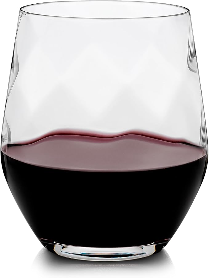 Üllo Aer Crystal Stemless Wine Glasses with Aerating Swirl Design for Enhanced Flavor, Clear, Set of 4