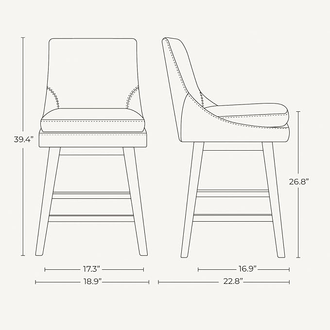 CHITA Counter Height Swivel Barstool with Back Set of 2, FSC Certified Upholstered Faux Leather Swivel Bar Stool, 26.8" H Seat Height, PU Leather in Retro Brown