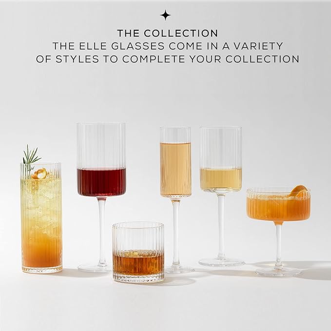 JoyJolt Elle Fluted Wine Glasses, 17.5oz Red Wine Glass Set of 2, Unique Stemmed Glass, Big Long Stem Cocktail Vintage Style Drinking Glasses