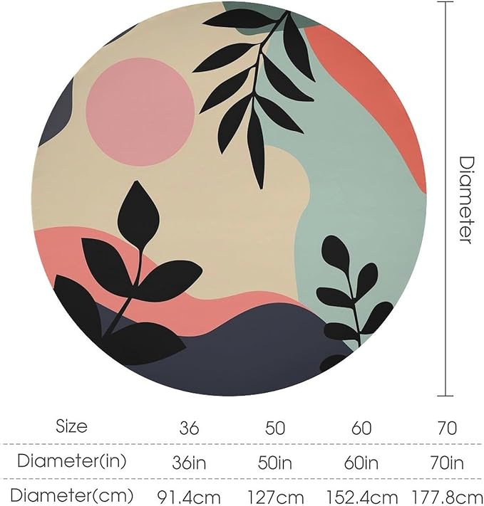 Medieval Bohemian Abstract Round Tablecloth, Mid Century Modern Leaves Geometric Tablecloth for Home Party Dining Room Kitchen Decor 36Inch(90cm)