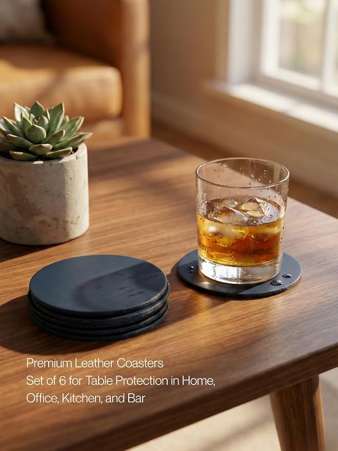Real Natural Grain Leather Coasters – Durable Non-Slip Distressed Design - Image 2