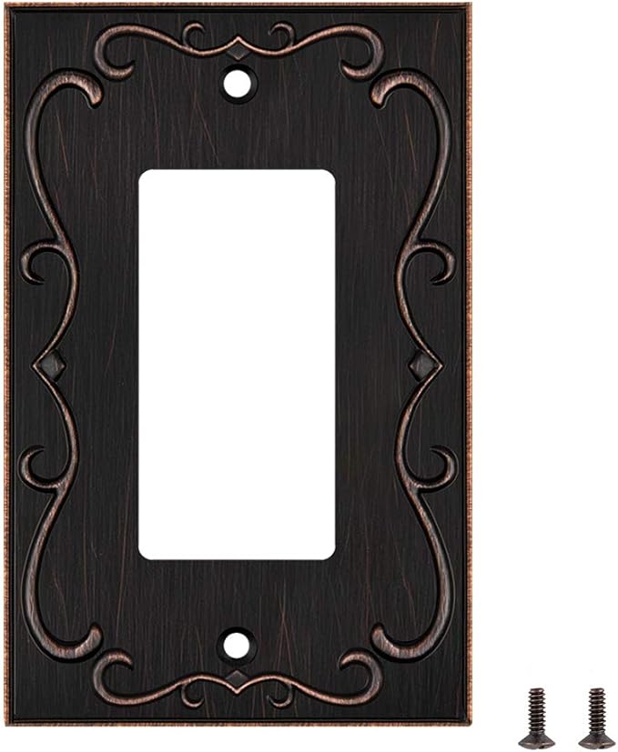 French Cabriole Decorative Wall Plate Switch Plate Outlet Cover (Single Decorator, 2 Pack, Aged Bronze)