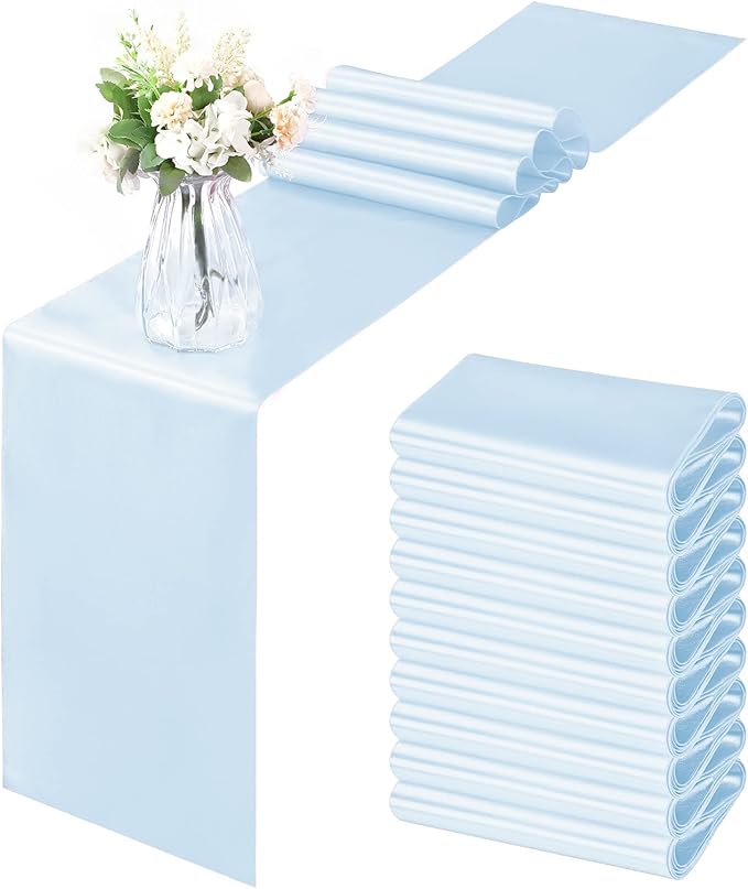 Horbaunal 12 Pack Light Blue Satin Table Runner 12 x 108 Inch | Smooth Table by Horbaunal
