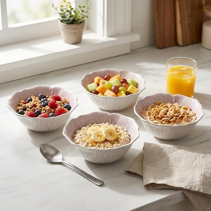 KOOV 24oz Deep Cereal Bowls Set of 4, Vintage Hand-Painted Porcelain Soup Bowls - Image 4