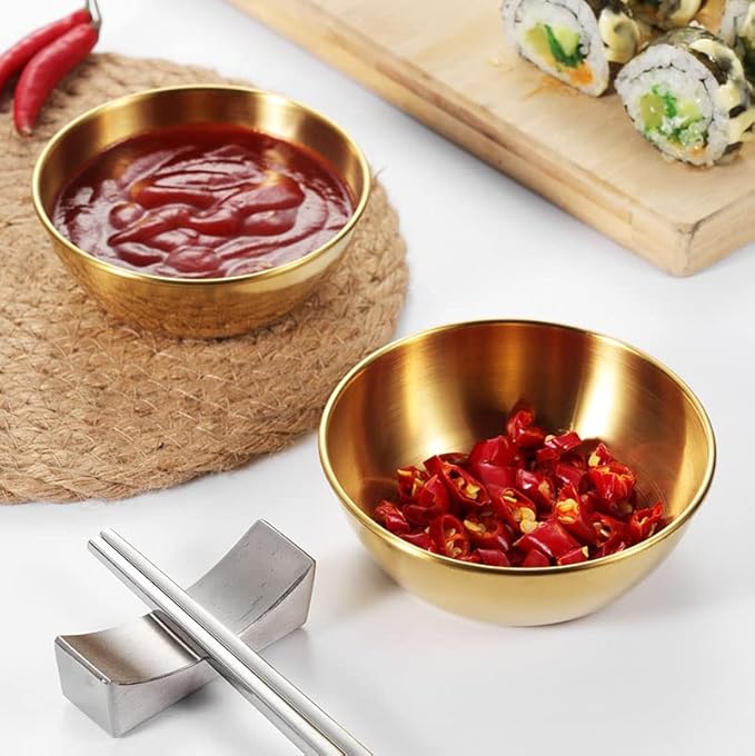 Sauce Dishes 12PCS 3.46inch Stainless Steel Sauce Bowl Mini Individual Round Seasoning Dishes Sushi Dipping Bowl Appetizer Plates (Rose Gold)