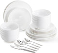 KINGSTONE Bone China Dinnerware Set for 4 with 20 Piece Silverware Set for 4, Dishwasher Safe, Tableware for Daily Use with Elegant Design