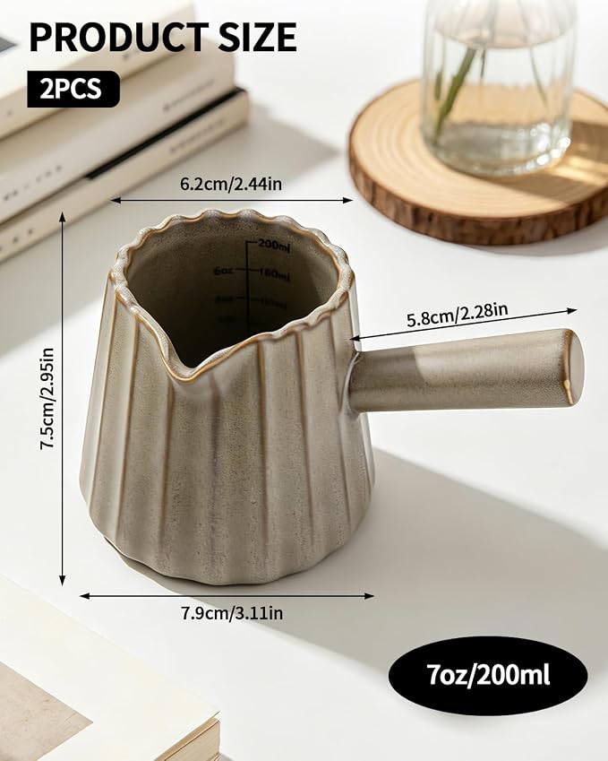 2 Pack Ceramic Espresso Cups, 6oz Dark Brown Espresso Shot Glasses, V-Shaped - Image 2