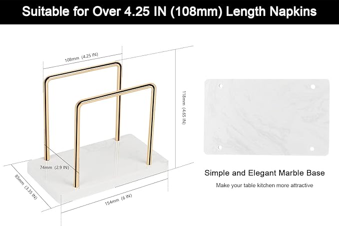 Livabber Napkin Holder, Metal Napkin Storage Modern Freestanding Tissue Paper Dispenser for Table Kitchen Countertop (Marble Base, Gold)